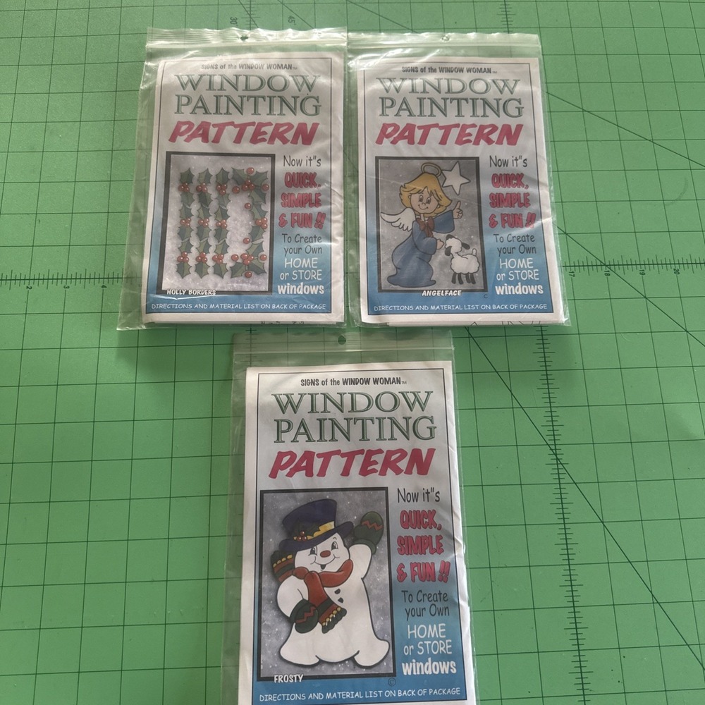 3 Vtg 1998 Snowman Window Painting Pattern 22"x28"